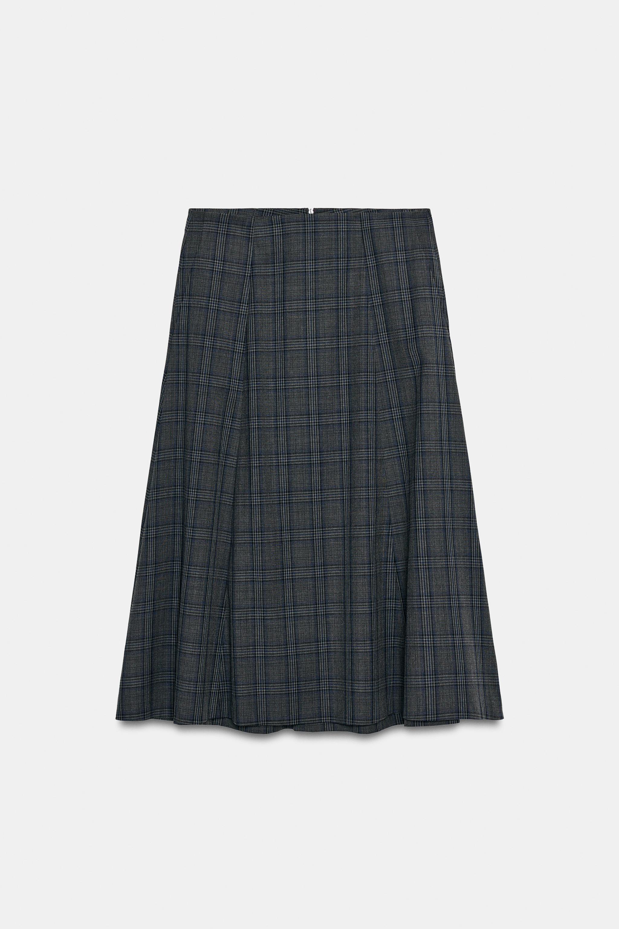 CHECK MIDI SKIRT ZW COLLECTION - Gray | ZARA United States