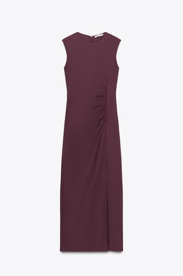 VESTIDO CREPE FRUNCES - Burgundy de Zara - Imagen 0