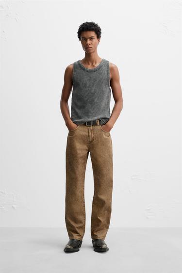 LIMITED EDITION WAXED-EFFECT JEANS - Light brown by Zara