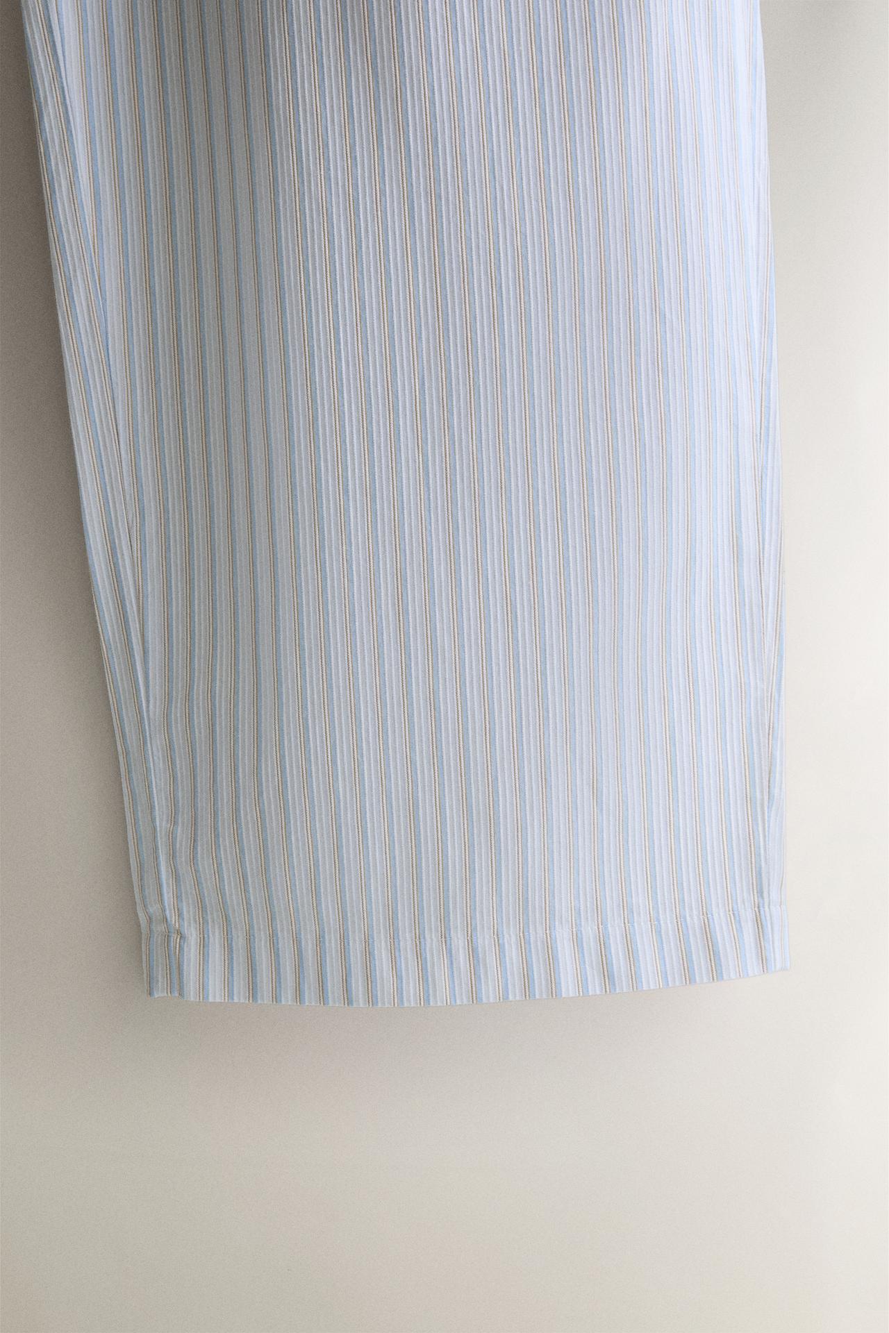 STRIPED POPLIN COTTON TROUSERS — Blue