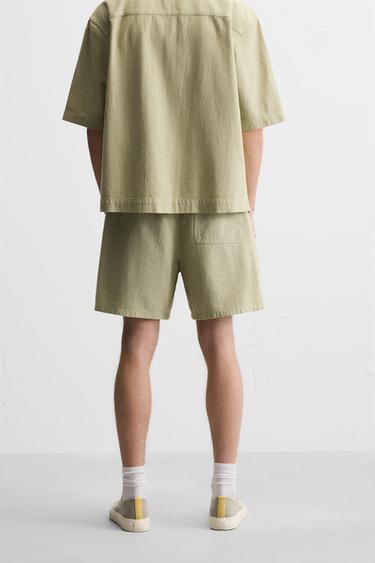 EMBROIDERED TEXTURED BERMUDA SHORTS - Light khaki by Zara - Image 2