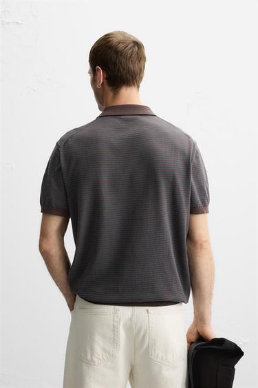 POLO EN MAILLE JACQUARD À RAYURES - Marron / Vert de Zara - Image 2