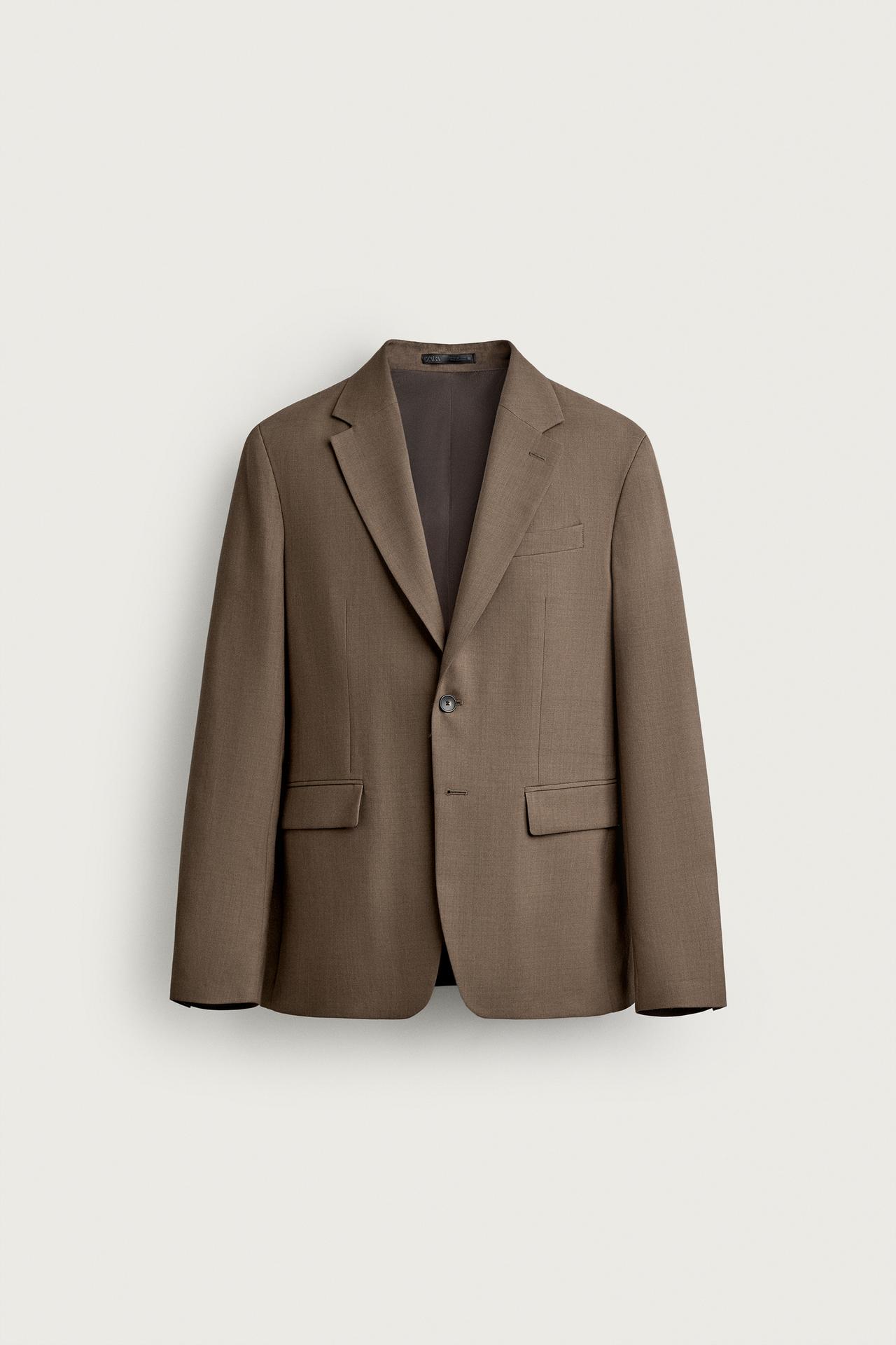 REGULAR FIT SUIT BLAZER — taupe brown