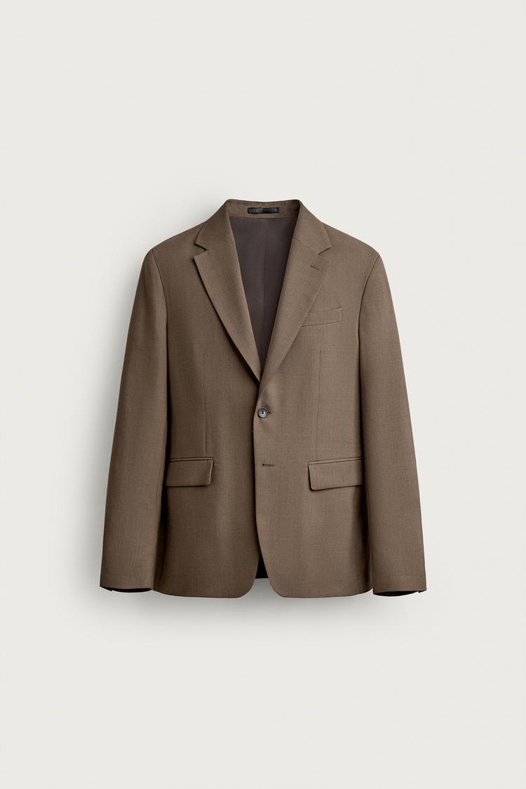 REGULAR FIT SUIT BLAZER — taupe brown