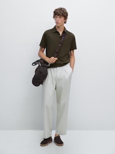 Zara Cotton blend short sleeve polo shirt - Dark khaki - Image 0
