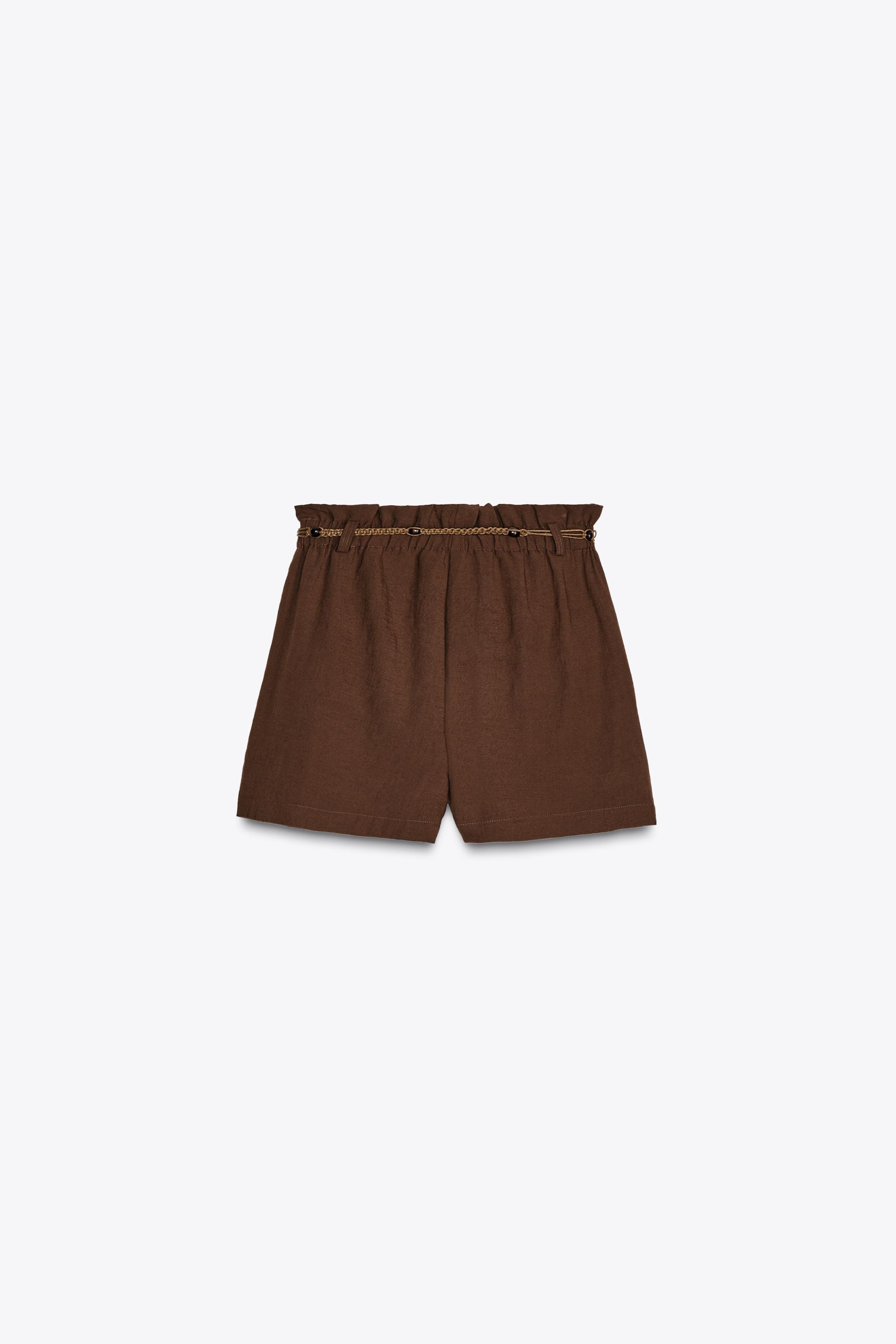 ビーズベルト付きバミューダパンツ - ブラウン | ZARA Japan / 日本