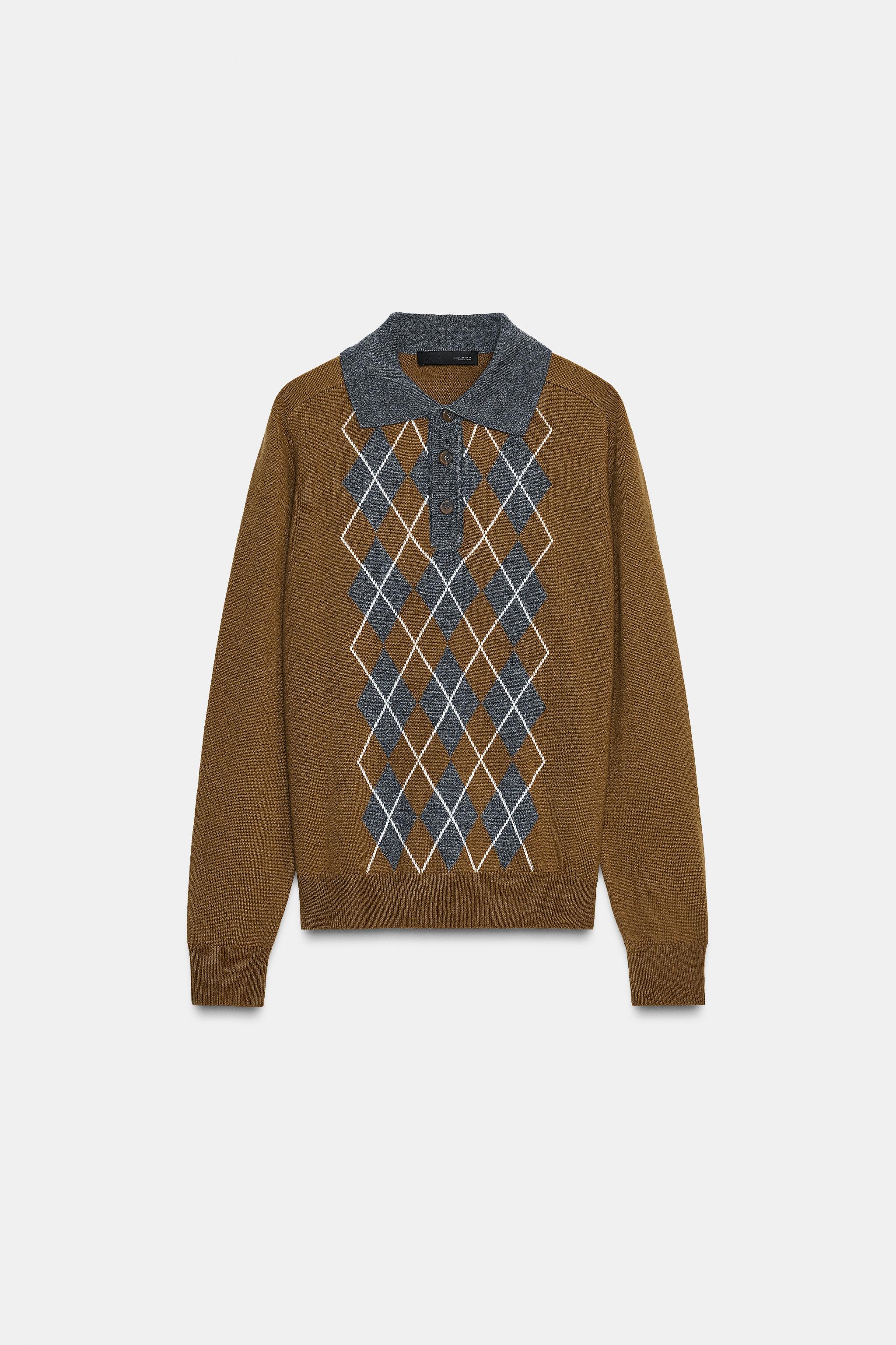 DIAMOND KNIT POLO SWEATER