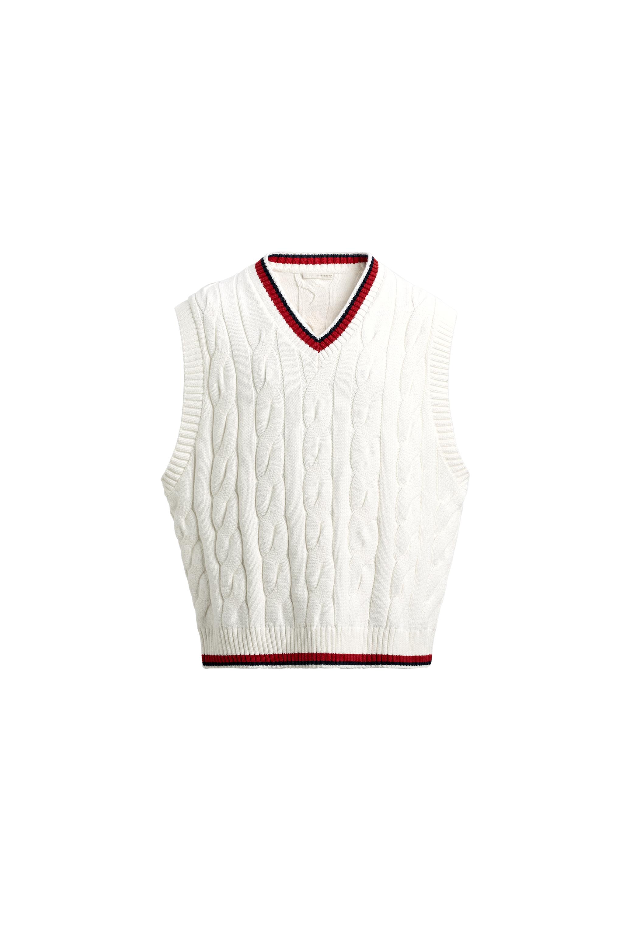 CONTRAST CABLE-KNIT VEST - White | ZARA Singapore