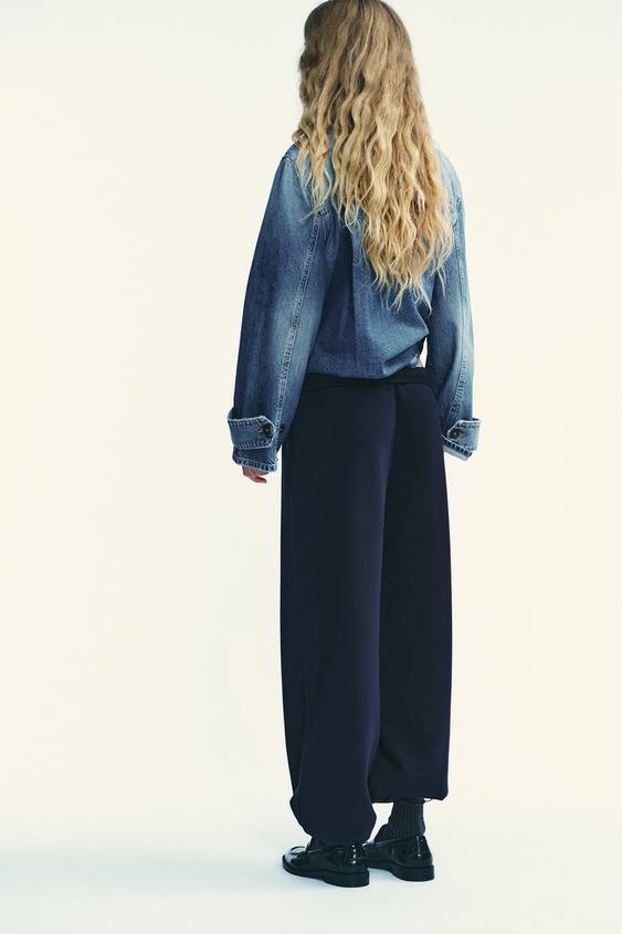 BASIC STRAIGHT-LEG PLUSH TROUSERS WITH ADJUSTABLE HEM - Navy blue by Zara - Image 5