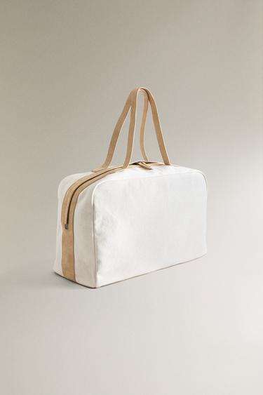 CANVAS BAG WITH LEATHER DETAIL - Ecru White by Zara - Image 1