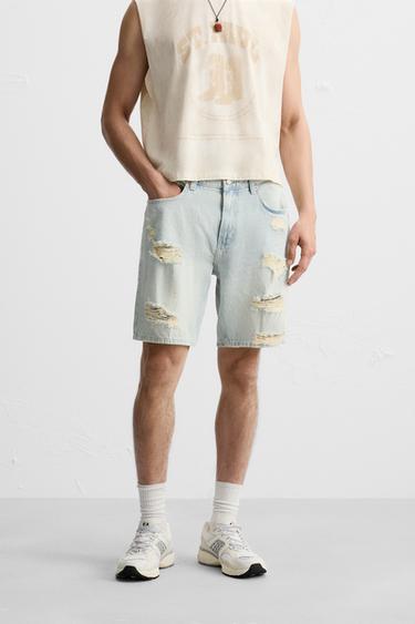 BERMUDA DENIM ROTOS - Azul claro de Zara