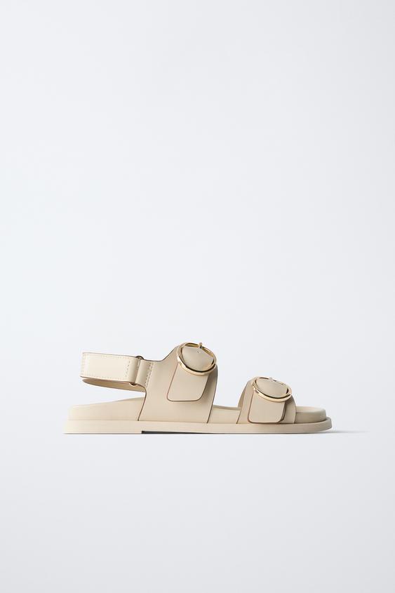 SANDALIA DOBLE HEBILLA - Blanco Crudo de Zara - Imagen 0