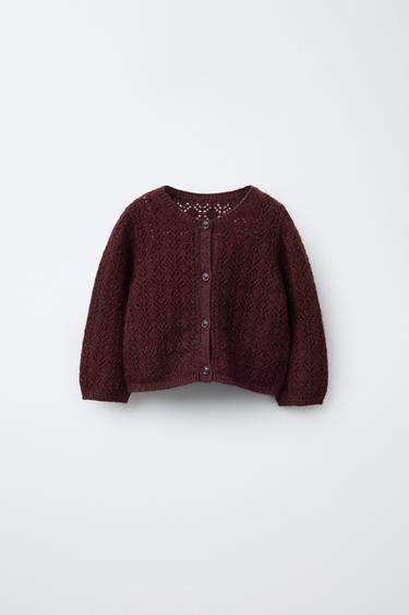 CUTWORK KNIT CARDIGAN WITH CASHMERE - Aubergine by Zara