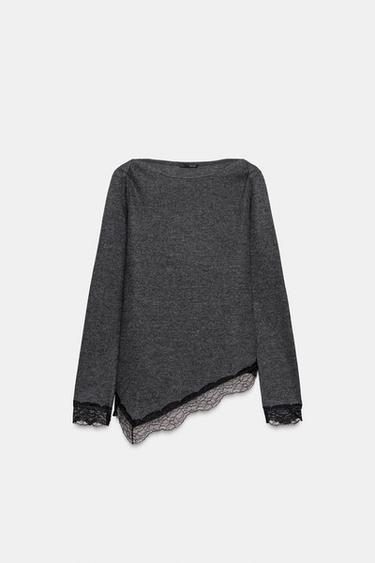 TOP EFECTO SUAVE ENCAJE - Gris antracita de Zara