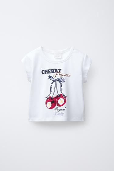 Zara CHERRY PRINT T-SHIRT - White - Image 0