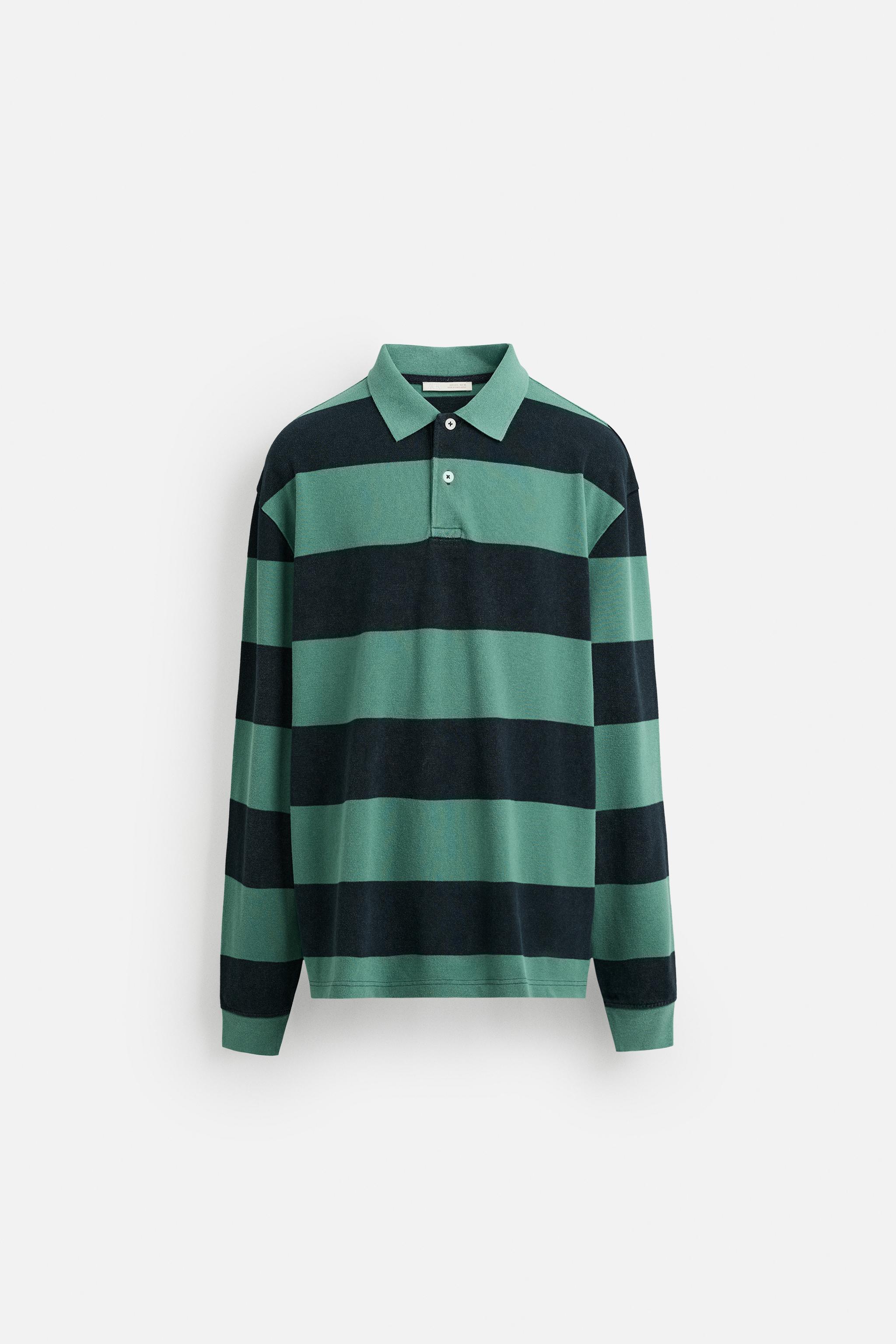 STRIPED WASHED POLO SHIRT - Green / Blue | ZARA United States
