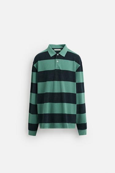 POLO DÉLAVÉ À RAYURES - Vert / Bleu de Zara - Image 6