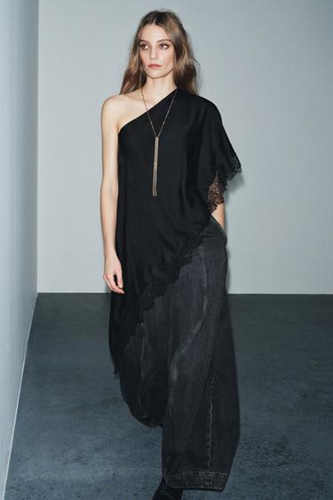 TOP غير متناسق دانتيل ZW COLLECTION - أسود الخاص بـ Zara