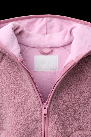 Zara HOODED FAUX SHEARLING JACKET - Pink