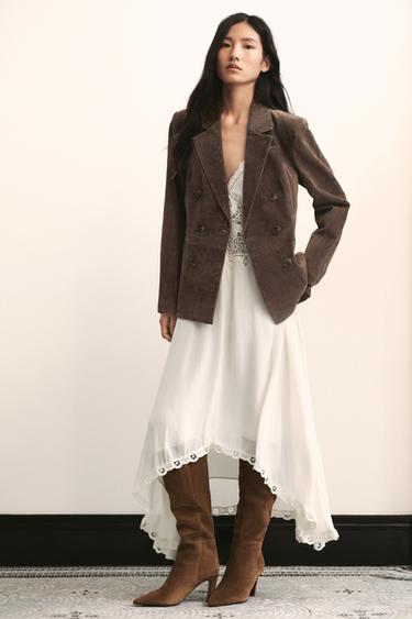 100% LEATHER DOUBLE-BREASTED BLAZER - Khaki by Zara
