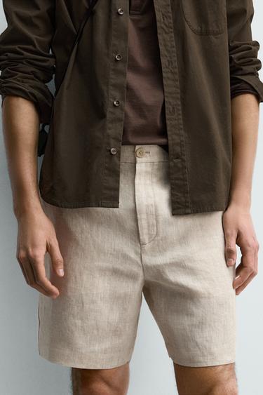 SHORT REGULAR FIT 100% LIN - Beige clair de Zara - Image 4