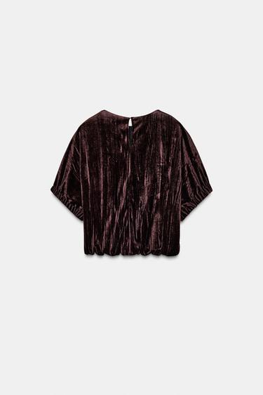 Zara VELVET BALLOON TOP - Brown