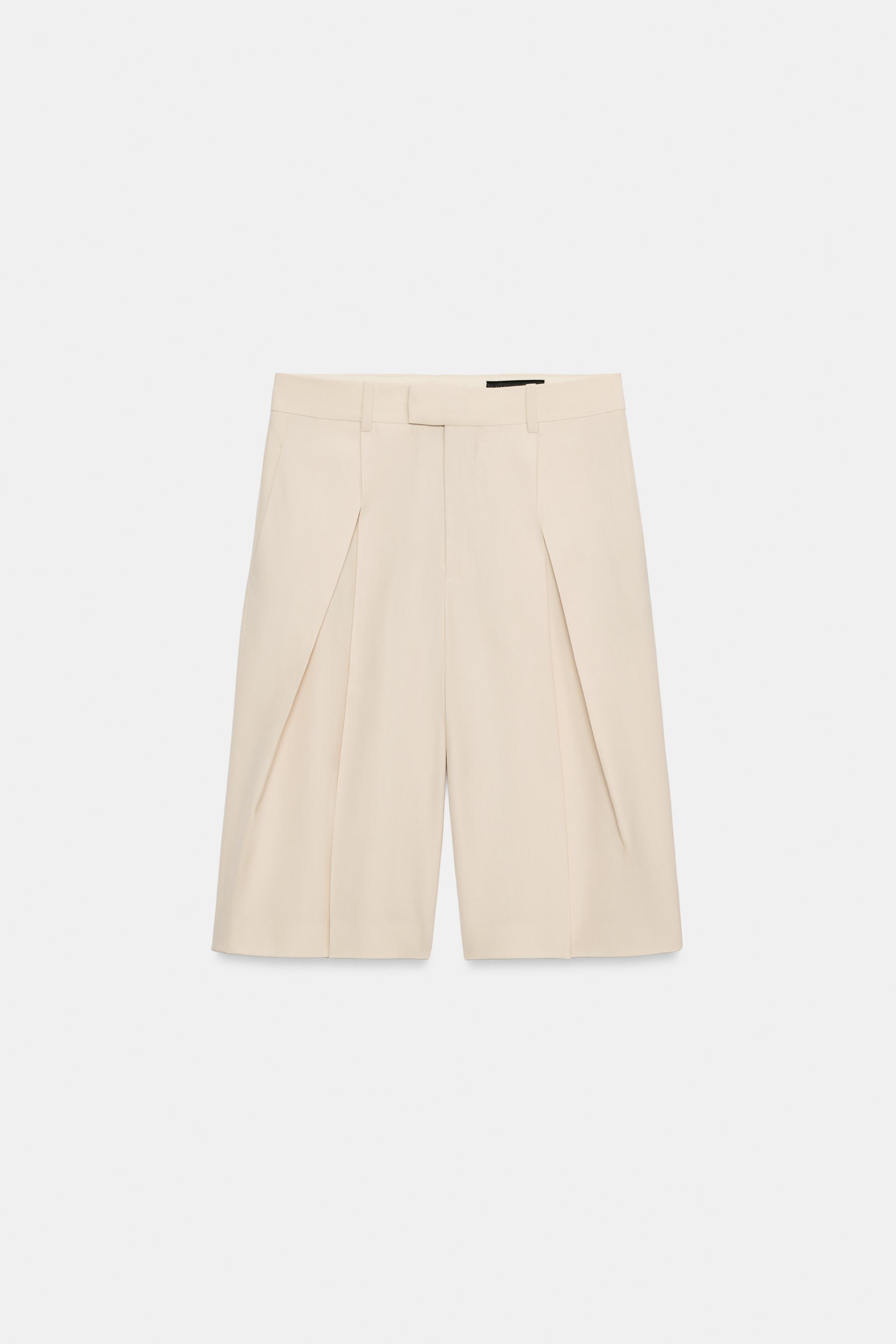 PLEATED WOOL BLEND SHORTS ZW COLLECTION LIMITED EDITION - Beige