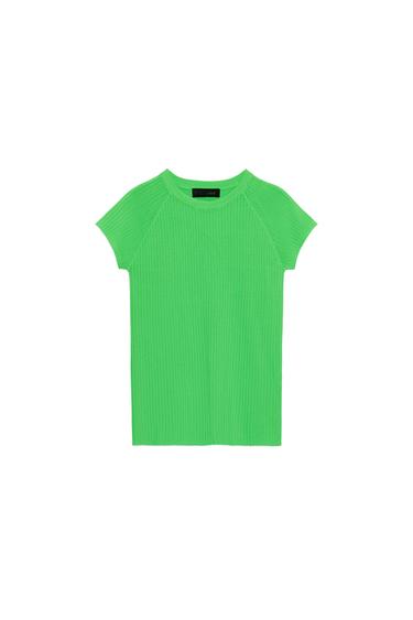 RIBBED KNIT SHORT SLEEVE TOP - Green by Zara
