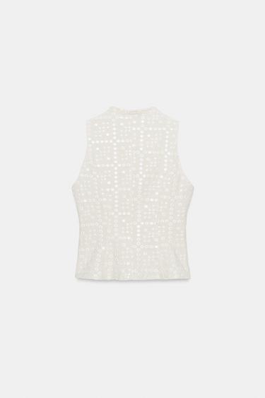 TOP BRODERIES PERFORÉES BRANDENBOURGS - Écru de Zara - Image 5
