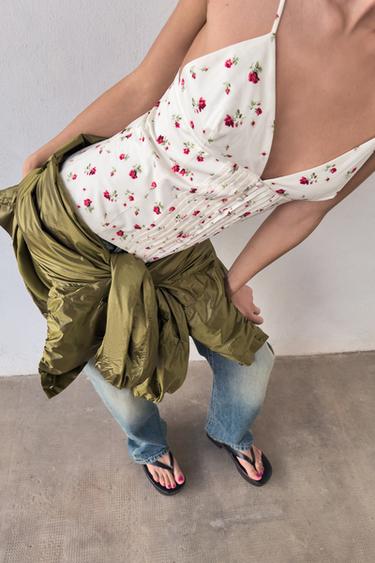 PLEATED STRAPPY TOP - Ecru / Red by Zara