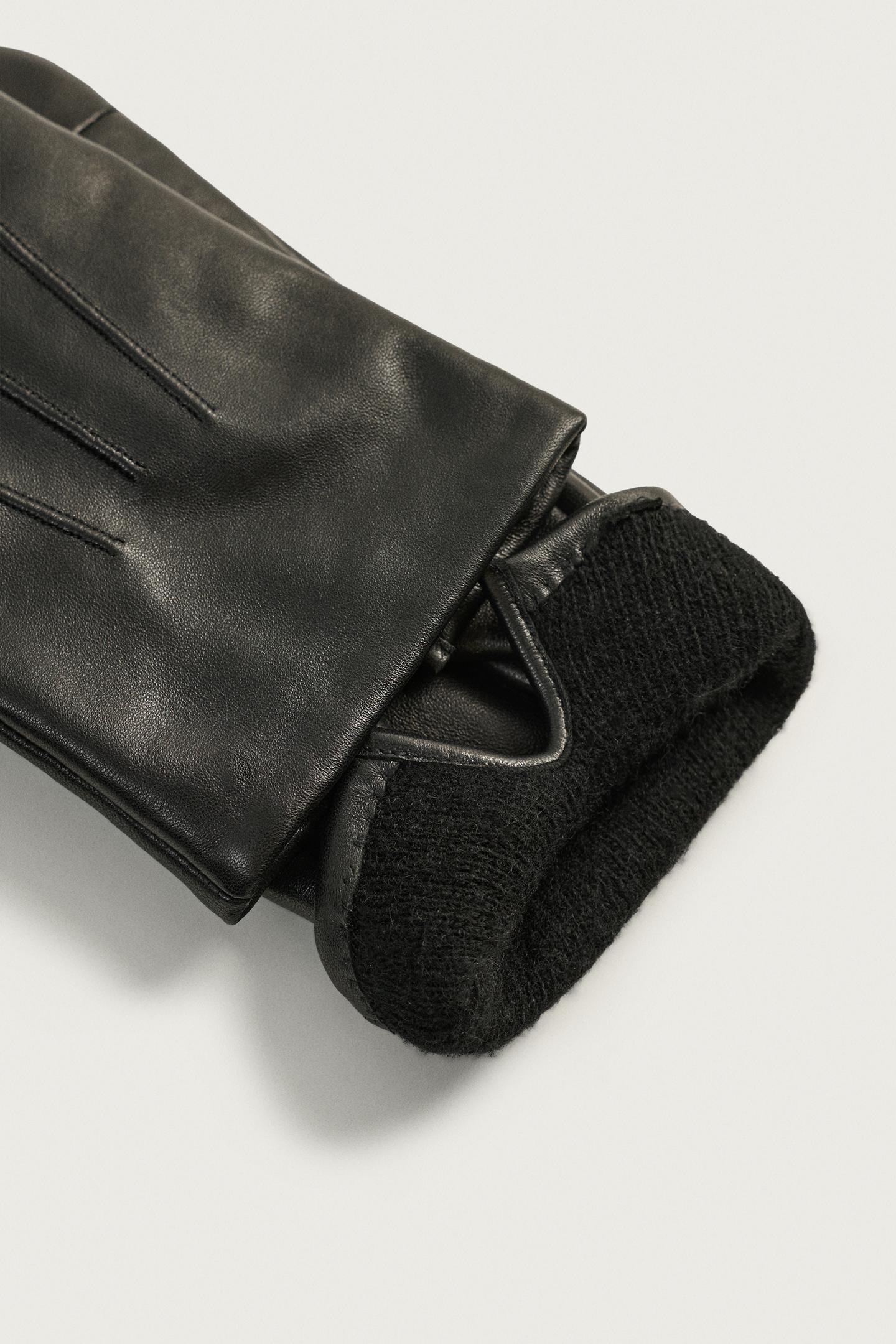Мужские перчатки Zara Basic Leather Gloves, цвет: Чёрный — фото 3