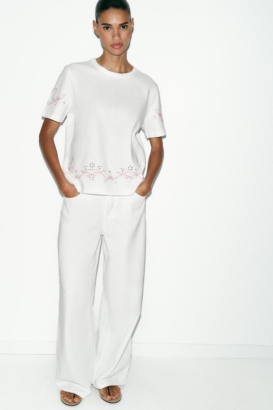 CONTRAST EMBROIDERED T-SHIRT from Zara - $39.90