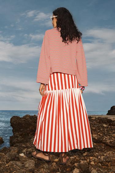 LIMITED EDITION STRIPED MIDI SKIRT - White / Red by Zara - Image 1