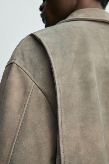 BLOUSON EN CUIR DAIM - Sable de Zara - Image 6