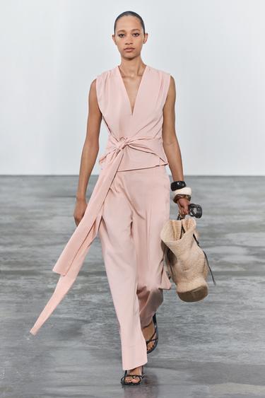 TOP EN POPELINE AVEC NŒUDS ZW COLLECTION - Rose pastel de Zara - Image 0