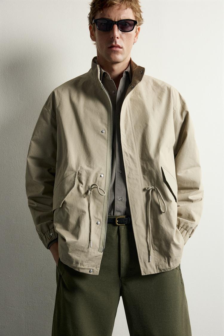 100% COTTON SHORT PARKA — Beige