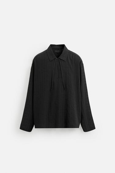 Zaras POLOTRÖJA MED HALVTRANSPARENT STRUKTUR - Svart