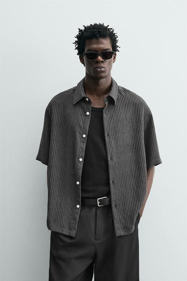 CAMISA RELAXED FIT RAYAS TRANSPARENCIAS - Gris Antracita de Zara