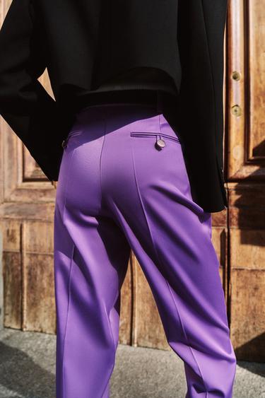 STRAIGHT TROUSERS WITH BELT - Purple by Zara - Image 4