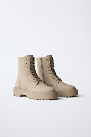 Zara LACED ANKLE BOOTS - Beige