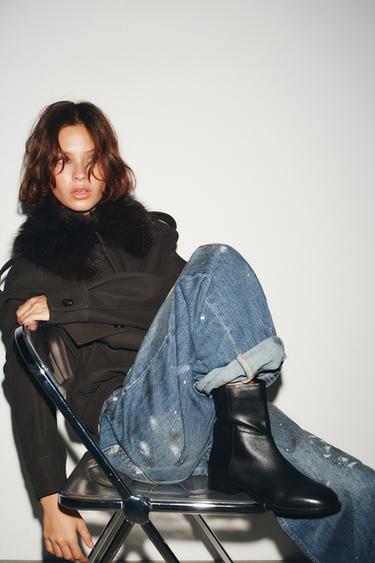 FLAT LEATHER ANKLE BOOTS - Black by Zara