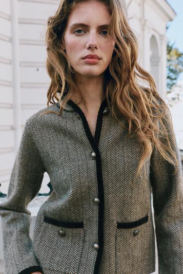 HERRINGBONE CARDIGAN — Gray 1