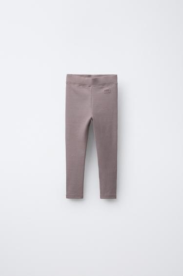 RIBBED LEGGINGS WITH LABEL - Brown / Taupe by Zara