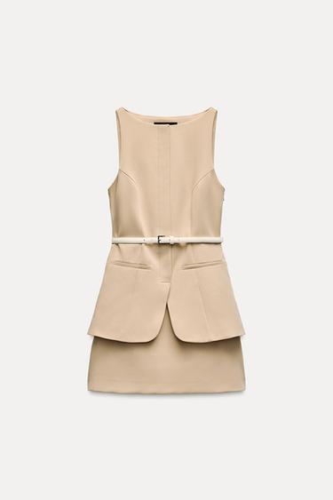 VESTIDO CORTO CINTURÓN - Beige de Zara