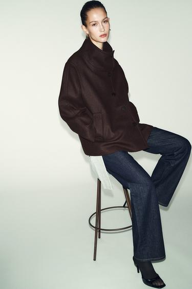 MANTEAU COURT AVEC LAINE ET COL MONTANT - Marron de Zara - Image 6