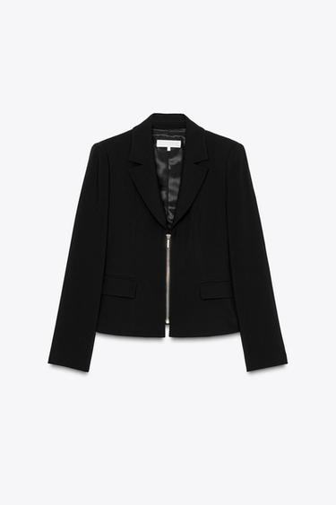 ZIP-UP BLAZER WITH SHOULDER PADS - Black by Zara