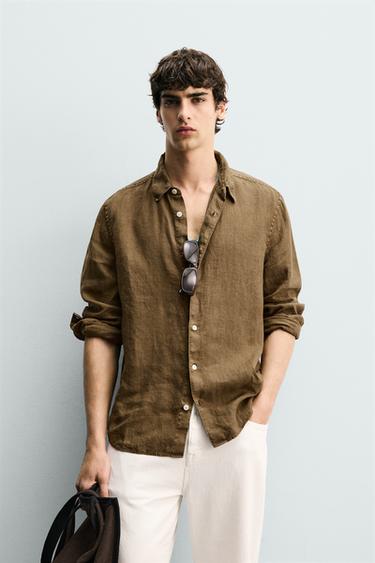 WASHED 100% LINEN SHIRT - Toffee by Zara