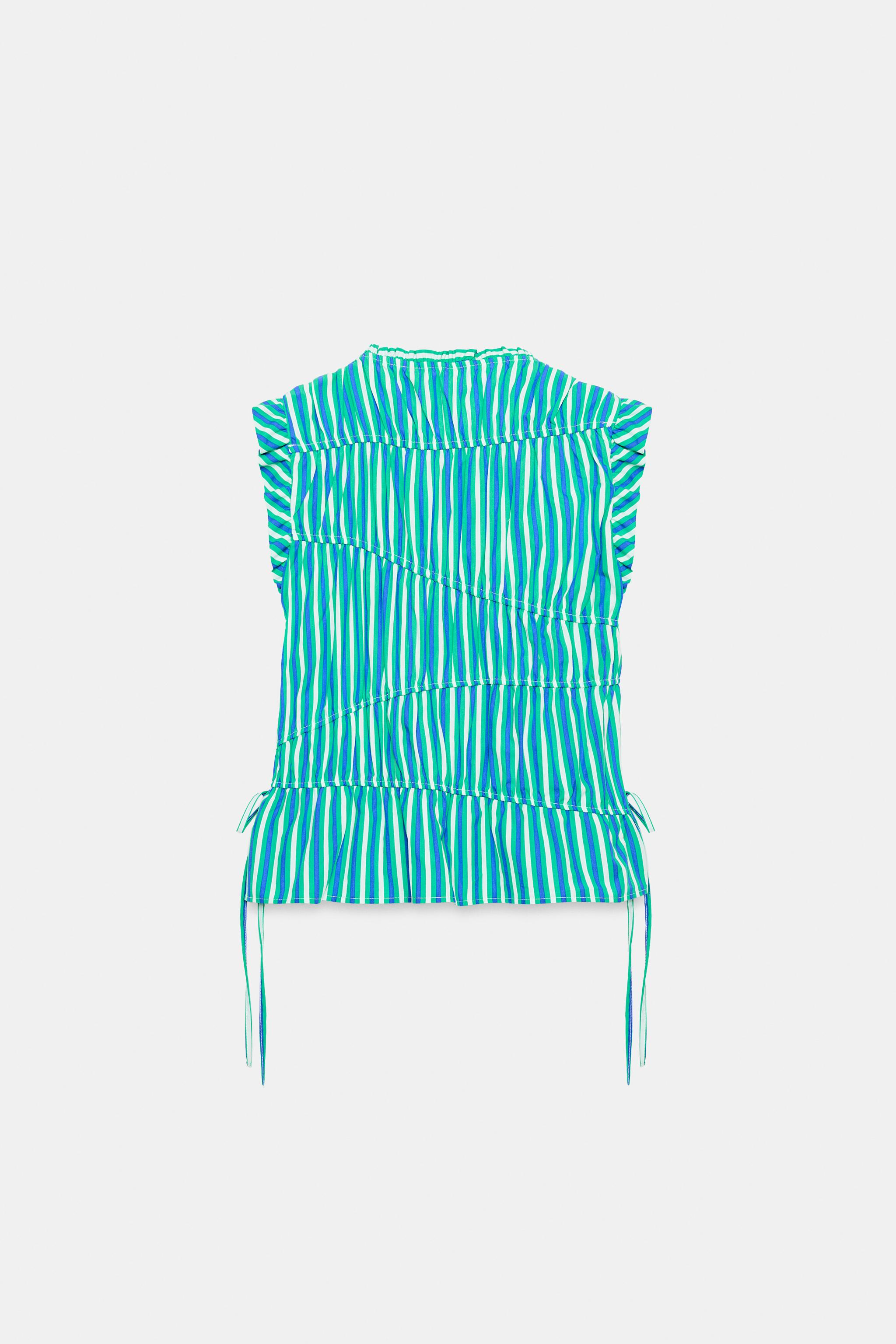 Женские рубашки Zara STRIPED RUFFLE TOP — фото 7