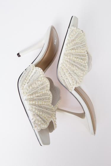 FAUX PEARL BACKLESS HIGH-HEEL SANDALS - White by Zara
