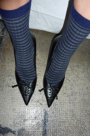 STRIPED RIBBED PRINTED SOCKS — Blue 2